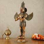 Brass Standing Garuda Dev with Vintage Bronze Finish | 22" x 13" x 7" (55.9 x 33 x 17.8 cm) | 11 kg Sacred Art | Divine Vehicle Murti